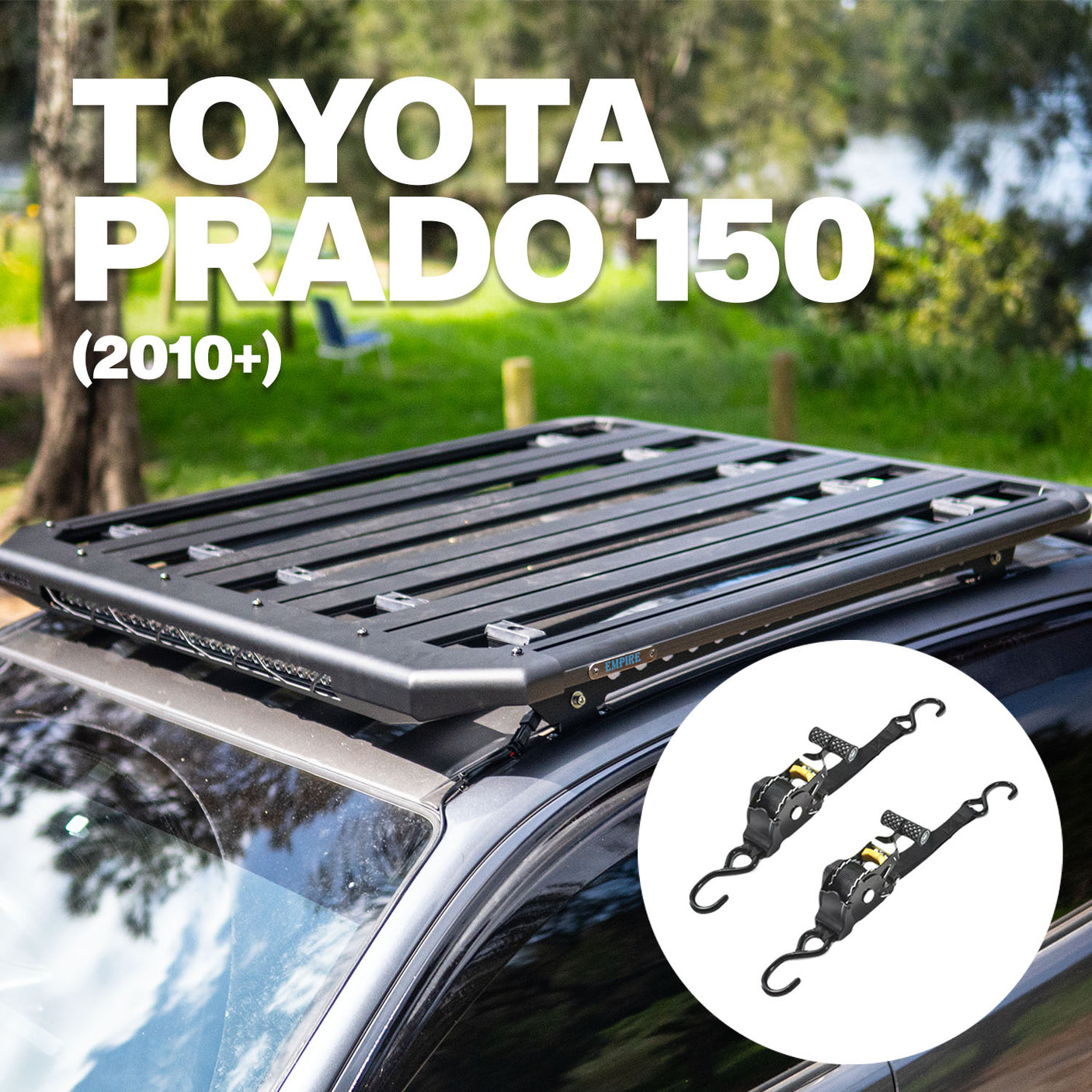 Roof Rack Platform EMP 2200x1425mm Aluminium In Built 28” LED Light Bar Suit Toyota Prado 150 series 2010+