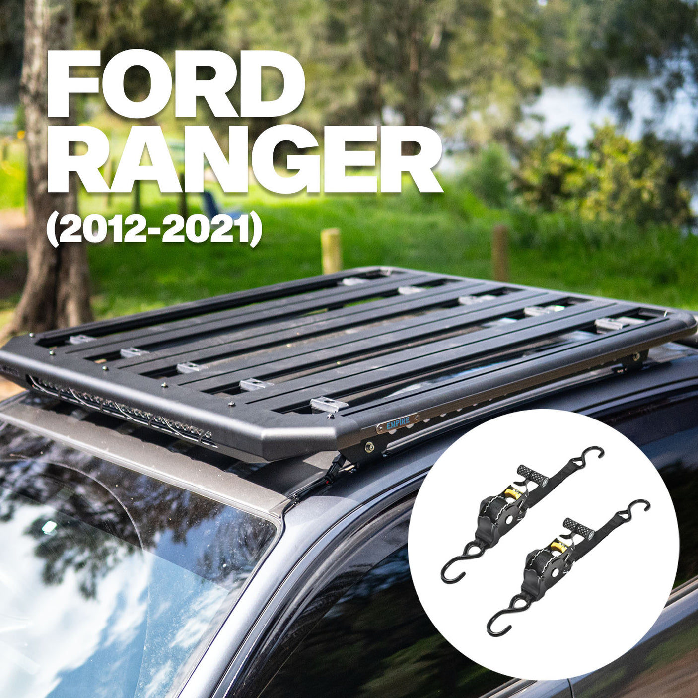 Roof Rack Platform EMP 1400x1250mm Aluminium In Built 28” LED Light Bar Suit Ford Ranger 2012-2021