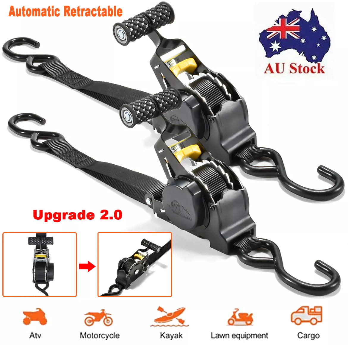 Retractable Ratchet Straps (Pair) 3m 25mm 680kg